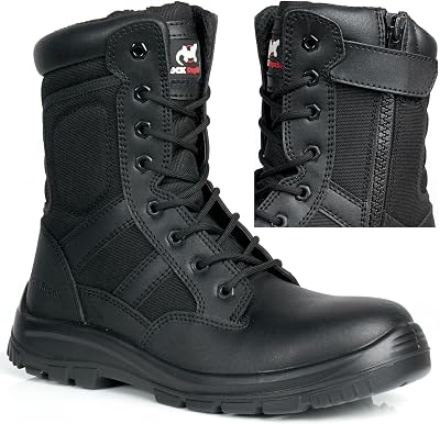 Rock Reptile Taskforce Mens Black Leather Combat Safety Boots Steel Toe Cap