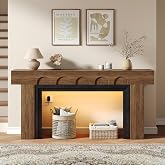 Glirun 63" Console Table with Motion Sensor Light, Farmhouse Entryway Table with Roman Arch Design, Long Sofa Table for Behind Couch, Foyer Table for Living Room, Brown