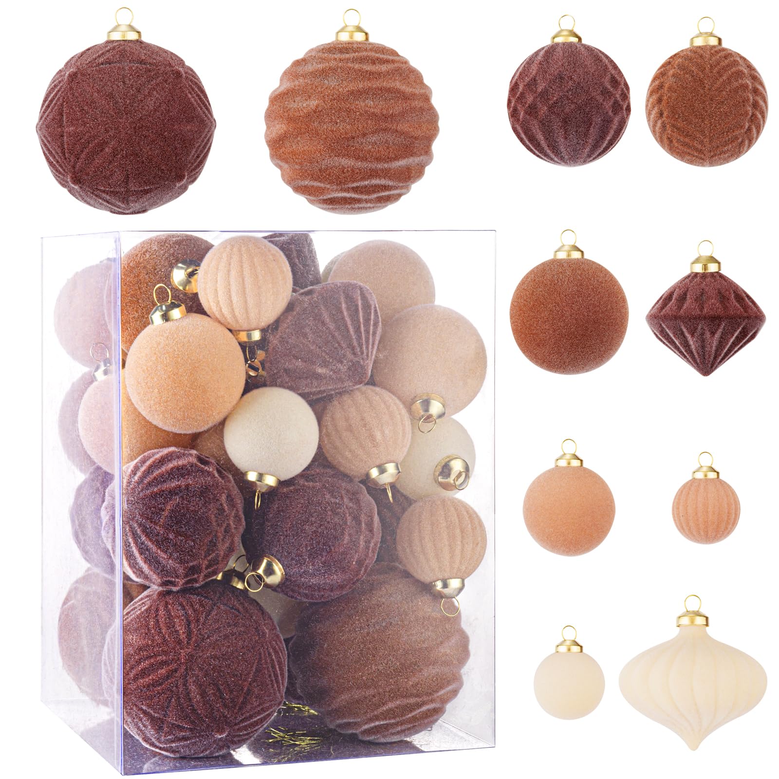 Photo 1 of WDF 35PCS Velvet Christmas Balls - Shatterproof Christmas Ball Decorations - Neutral Christmas Ornaments Set - 10 Styles for Parties, Holidays, Christmas