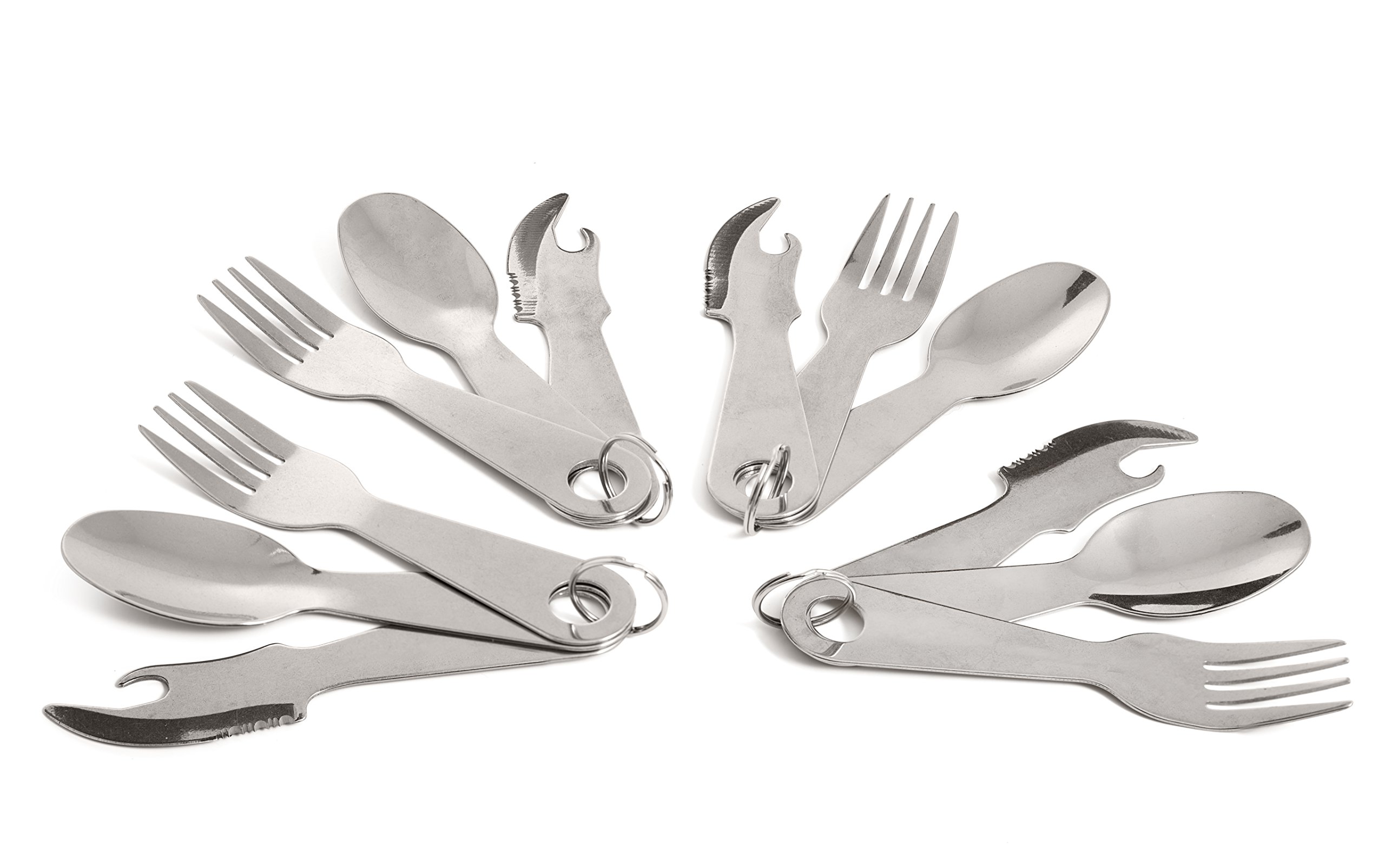 Out&Joy Lightweight Stainless Steel Camping Cutlery Set – Compact, Multi-Purpose, Eco-Friendly Silverware Set Includes Fork, Spoon, Knife + Can and Bottle Opener (4 Person Setting)