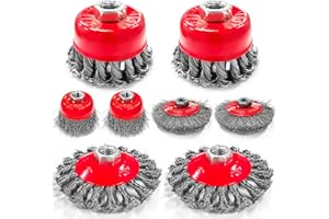 Attoshow 8pcs 4-1/2" Angle Grinder Wire Wheel Set - 4" & 3" Knotted Coarse Crimped Cup Brushes with 5/8-11 UNC Threaded Arbor for Rust, Paint, Corrosion Removal