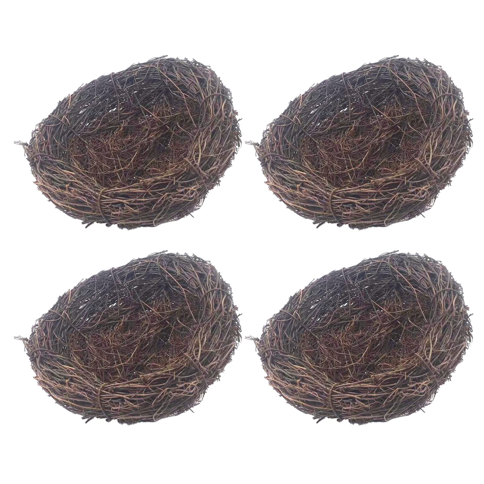 4 Pcs Rattan Rustic Bird Nests Simulation Twig Bird Houses Festival Rattan Nest Decorations for Birds and Small Furry Animals, Brown