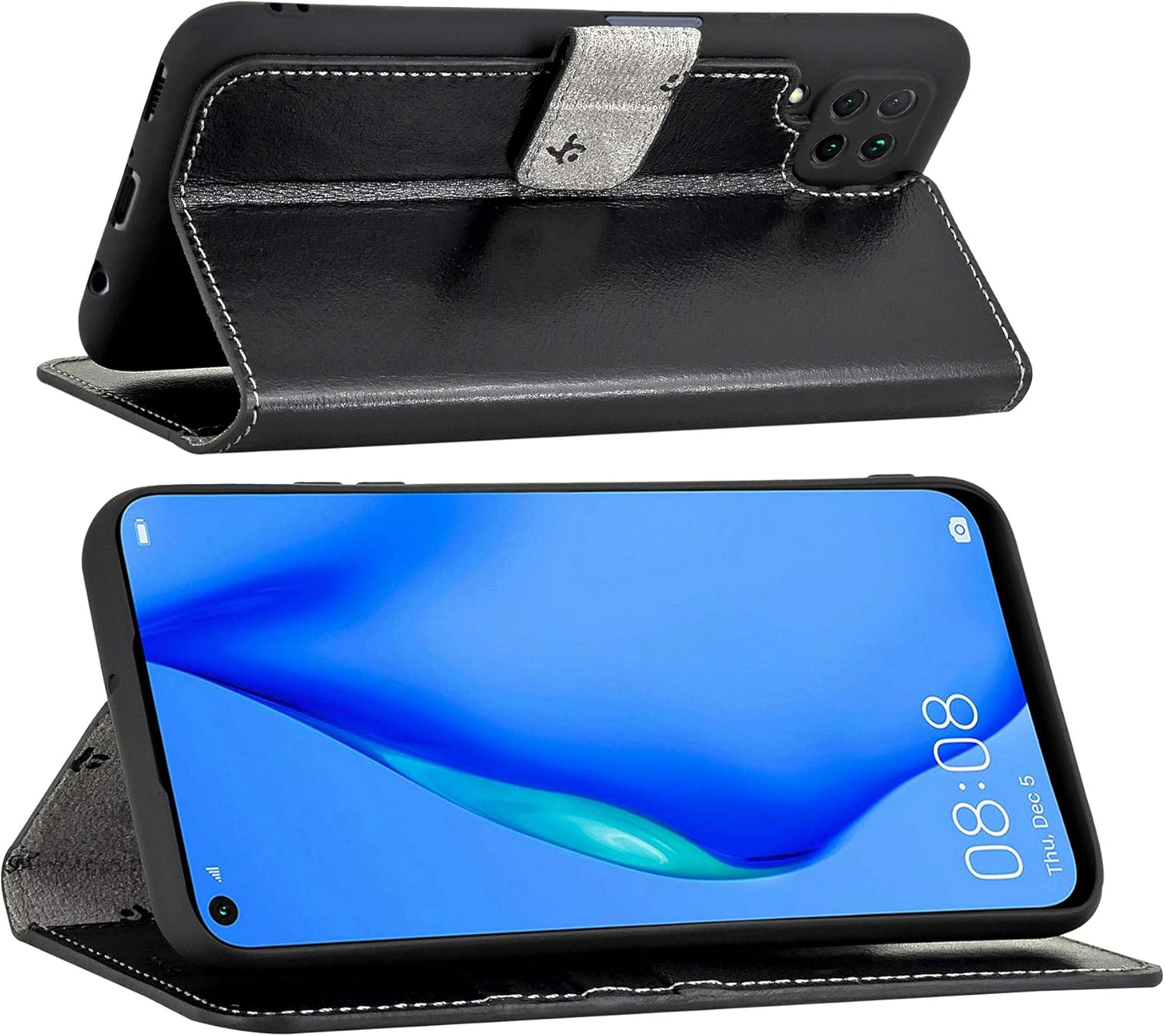 Suncase Book-Style Case Compatible with Huawei P40 Lite Leather Case (Slim Fit) Leather Mobile Phone Case Protective Case with 3 Card Slots in Black - Image 5