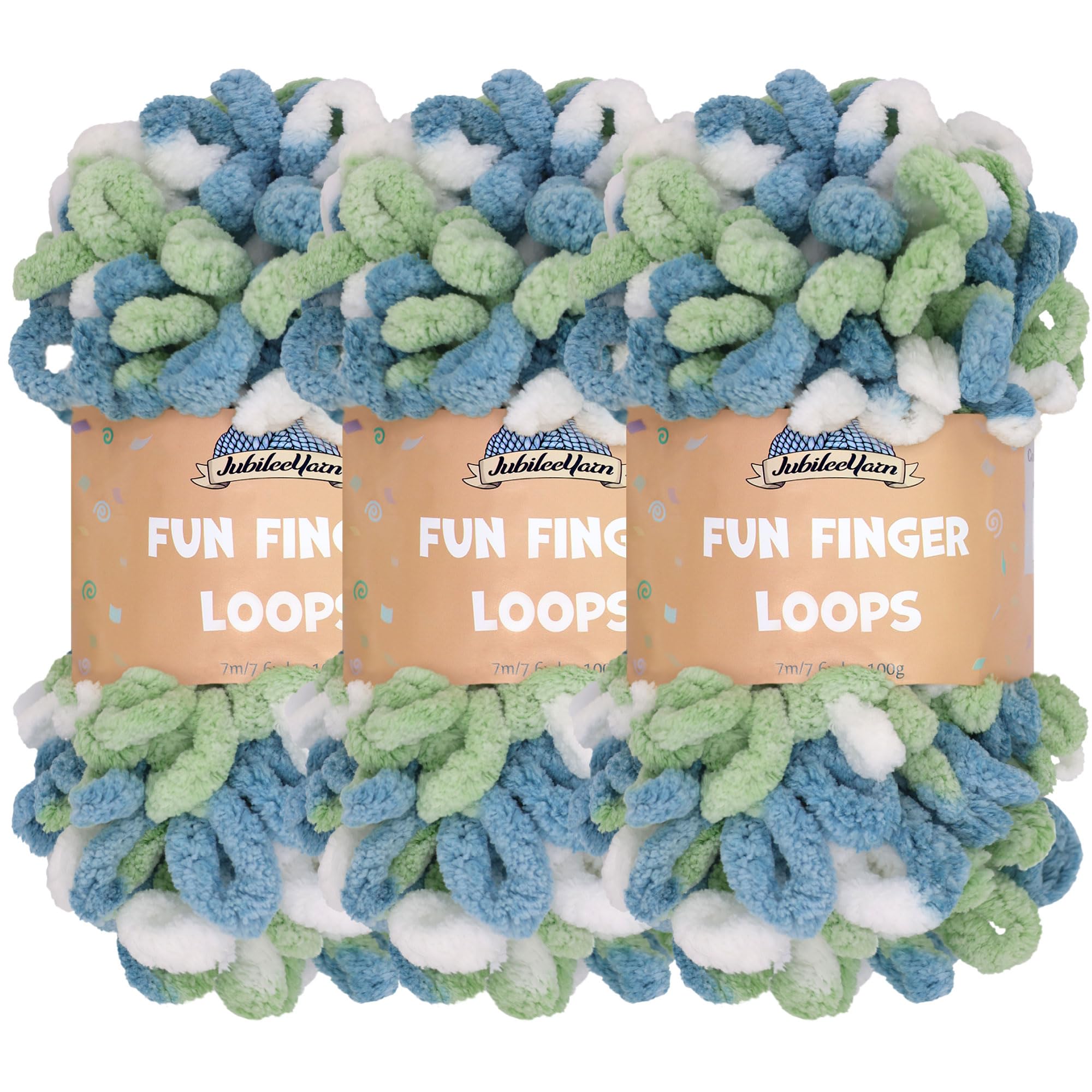 JubileeYarn Fun Finger Loops Yarn - Polyester Jumbo Weight Loop Yarn - 100g/Skein - Multicolour Blue Green - 3 Skeins — image 1
