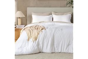 Andency White Queen Size Comforter Set, 3 Pieces Boho Solid Bedding Comforters & Sets, Modern Reversible Soft Lightweight All