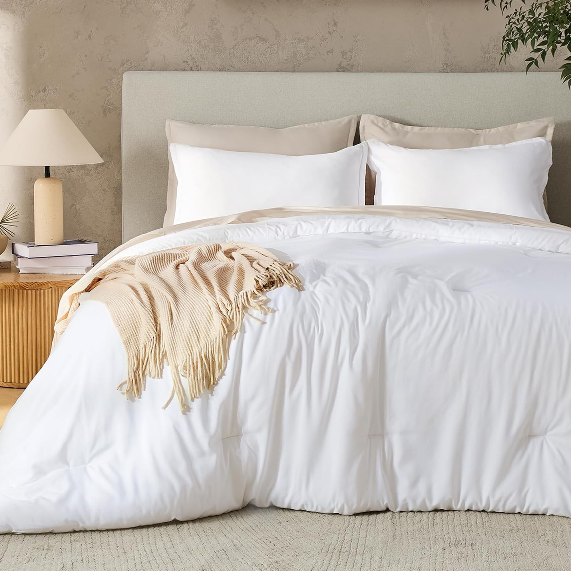 Photo 1 of **DIRT**Andency White Oversized King Comforter Set, 3 Pieces Lightweight Soft Solid Bed Set, Oversized Fluffy Microfiber Bedding Set (120x98In, 2 Pillowcases)