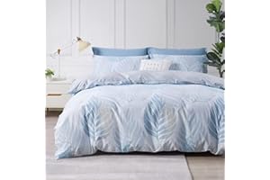 SAPHREAS Tropical Monstera Leaf Duvet Cover Set Queen Size Light Blue White Botanical Leaves Printed Bedding Comforter Cover Set 1 Quilt Cover 2 Pillow Shams