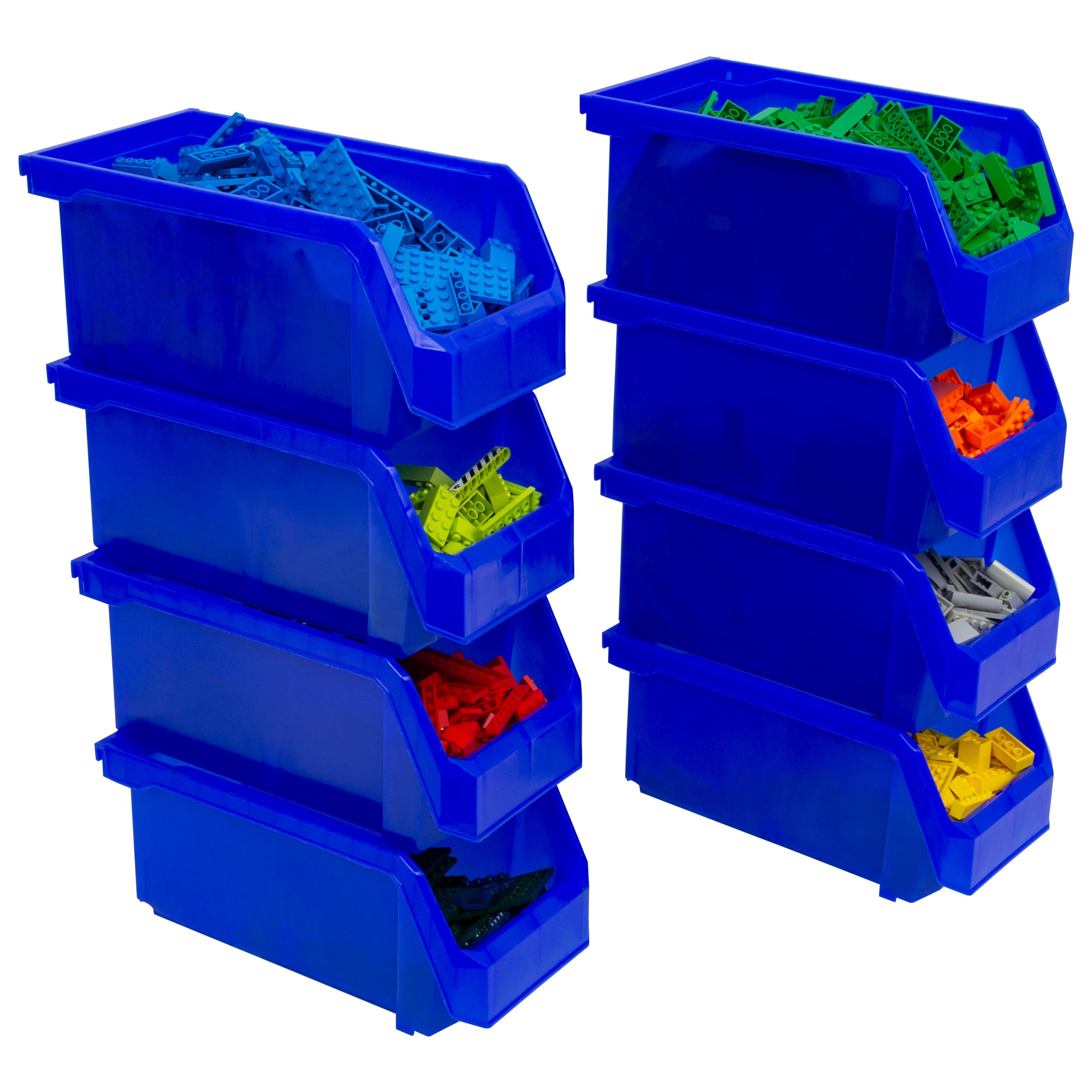 ReadySpace Plastic Containers for Organizing and Storage Bins for Closet, Kitchen, Office, Garage or Pantry Organization, Stackable Bins, Medium (11" x 5" x 5.5"), 8-Pack, Blue