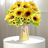 HEMYLU Artificial Sunflower Arrangement in Ceramic Vase – Fake Silk Sunflowers Table Centerpiece Decoration, Stylish Artificial Flowers with Vase for Home Table Dining Room