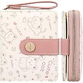 Farcauo Cat Pattern Wallet for Women and Ladies Small Cute Kawaii Pink Coin Purse with ID Window and Credit Card Holder Compact Wallet for Women and Ladies