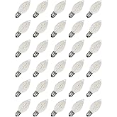 Hobbynors 30-Pack C7 Diamond Faceted LED Replacement Bulbs, Shatterproof Cool White (10000K), High Visibility, 0.6W Energy Saving, E12 Base for Modern Holiday & Outdoor Security Lights