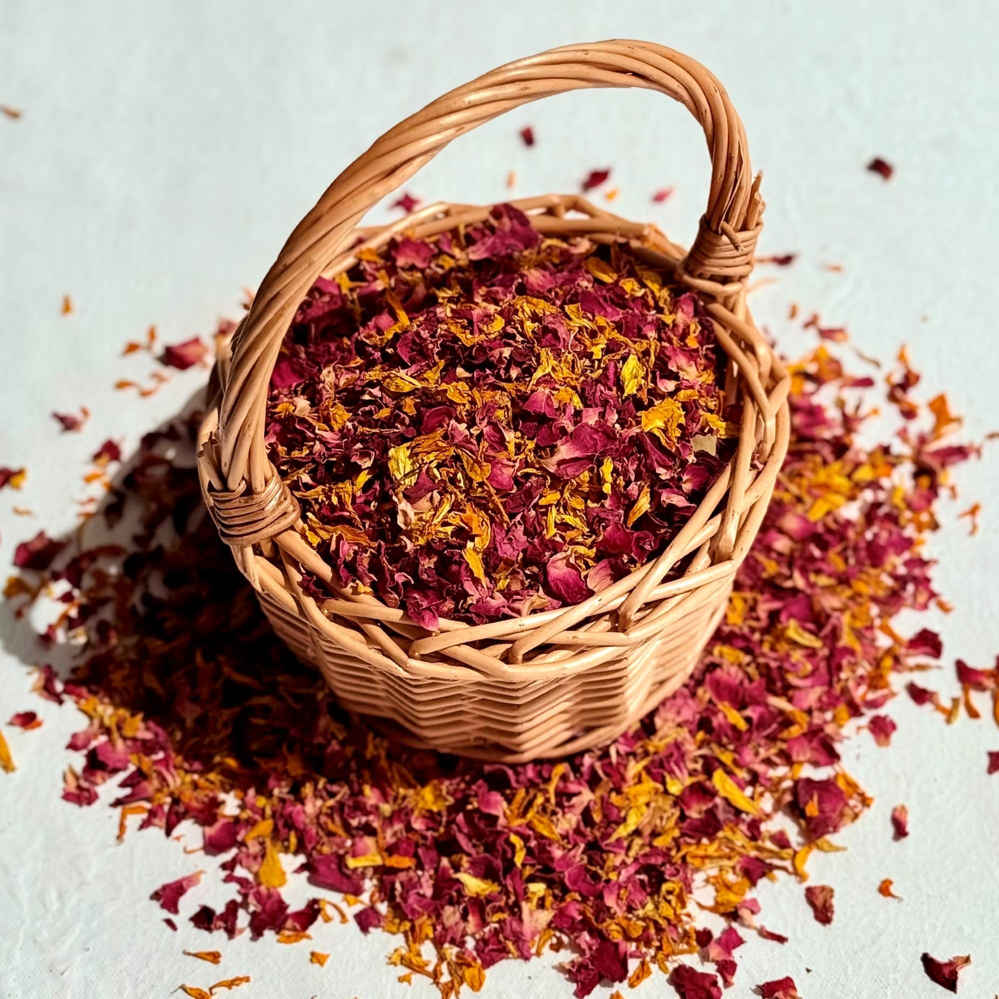 Natural Petal Confetti - 1 Litre - 'Indian Summer' mix of Deep Burgundy Rose & Orange Marigold - Biodegradable (326)