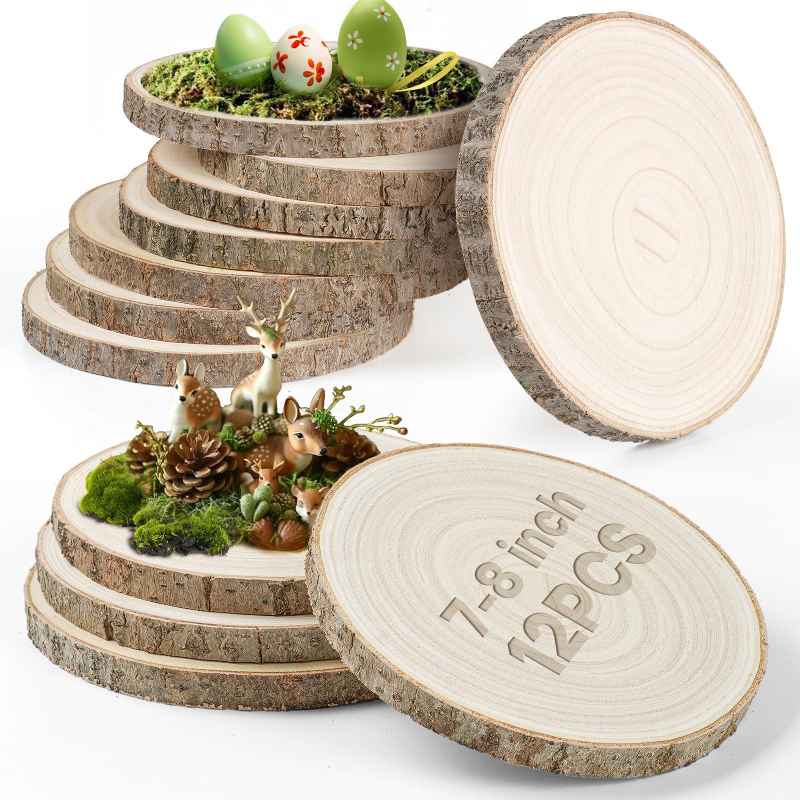 Photo 1 of 12 Pack Wood Rounds 7-8 Inch Wood Slices for Crafts, Table Centerpieces,Wedding Decor,Baby Shower Rustic Centerpieces
