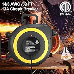 OviiTech 50 Ft Retractable Extension Cord Reel,14/3