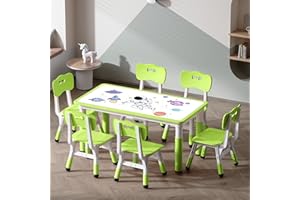 LUUYOUU Kids' Table & Chair Sets Suitable for 2 Years + Kids Height Adjustable Toddler Table & Chair Set with 4 Seats Tabletop can Doodle maxm Load 330 lb