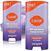 Lume Whole Body Deodorant - Smooth Solid Stick - 72 Hour Odor Control - Aluminum Free, Baking Soda Free and Skin Safe - 2.6 Ounce (Pack of 2) (Soft Powder)