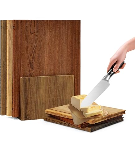 Set De 3 Planches à Découper En Forme De Livres - Acacia Et Noyer, Avec Support - Pour Viande, Légumes, Fromage - Idée Cadeau Cuisine