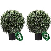 QAOUIEP 26" T x 17.5" D Artificial Boxwood Trees Set of 2 UV-Resistant Real-Touch Artificial Topiary for Front Porch and Home Décor