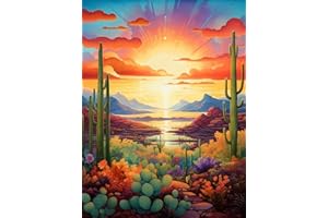 Lophomie Cactus Diamond Painting Kits for Adults Sunset Landscape Diamond Art Kits for Beginners Full Drill Diamond Painting for Home Wall Decor 12x16 Inch