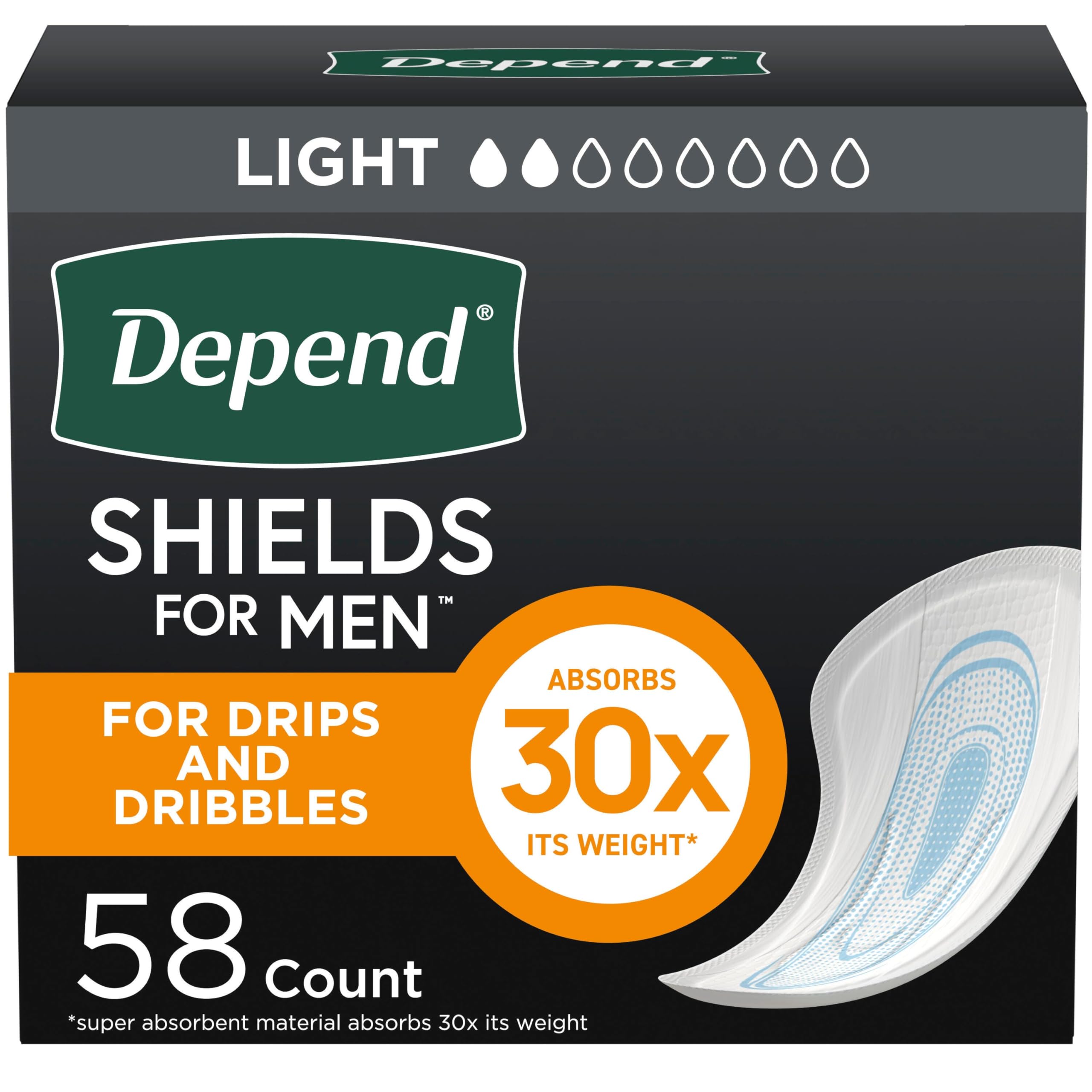 Photo 1 of Depend Shields Incontinence Pads for Men, Light Absorbency, 58 Count (Packaging May Vary)