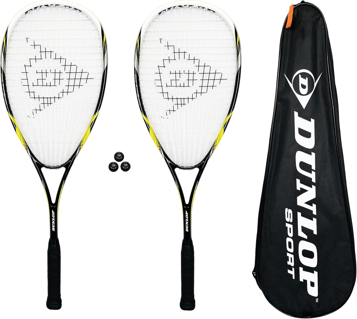 DUNLOP 2 x NanoMax Pro Squash Rackets + Cover + 3 Squash Balls BigaMart