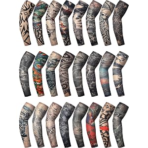 Boao 24 Pcs Cooling Arm Sleeves for Men Sun Protection | Anti Slip UV, Temporary Tattoo Sleeves, Arm Cover, Outdoor Sport Cyc