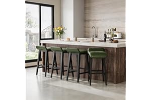 IDEALHOUSE Leather Bar Chairs Set of 4, Bar Height Stools Counter Stools with Wood Leg & Non-Slip Feet, Vintage Island Stools