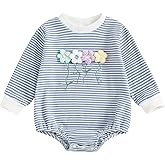 Amnnchya Newborn Baby Girl Romper 3D Flower Fall Winter Clothes Striped Waffle Bubble Sweatshirt Cute Coming Home Outfit