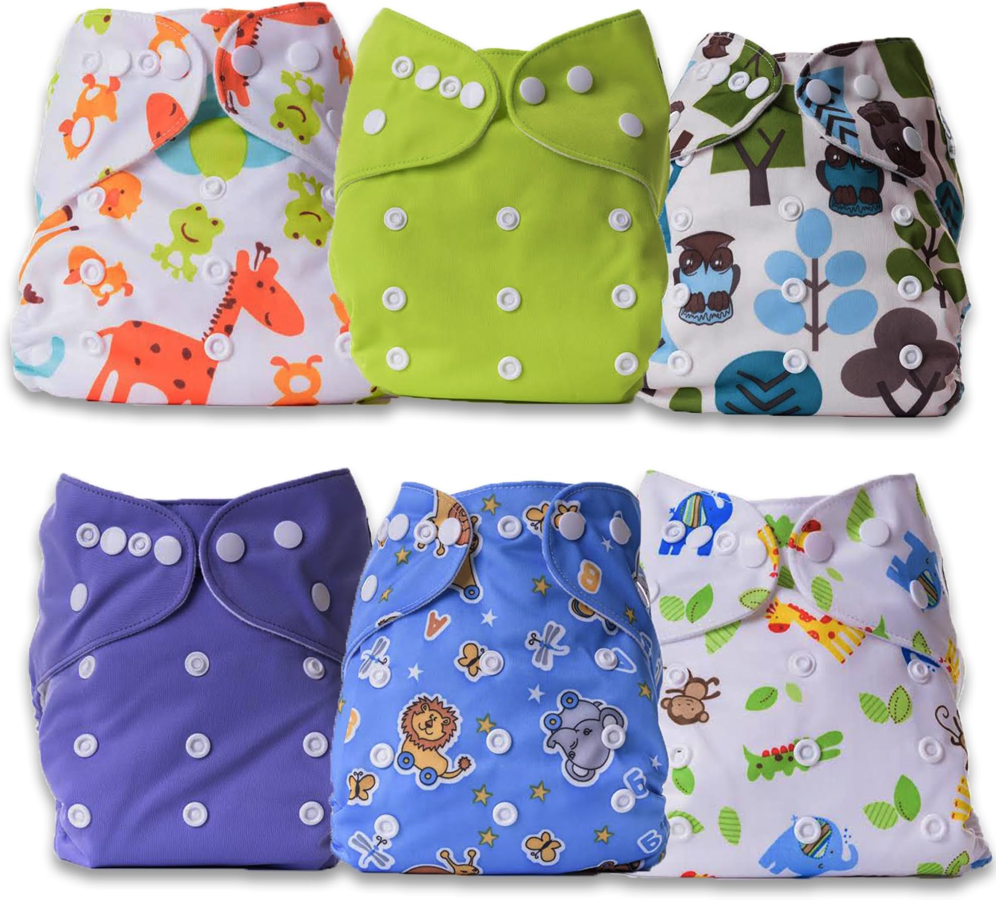ArtOfLife Baby Cloth Diapers 6 Pack with 6 Inserts Adjustable Washable and Reusable Dipaers Fitted for Baby Girls and Baby Boys
