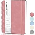Lined Spiral Journal Notebook, A5 Hardcover Leather Notebook for Work, 5.7''×8.2'', 100GSM Thick Paper Spiral Bound Journaling Notebook for Women Men Office School Note Taking Business, Morandi Pink