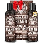 Viking Revolution Beard Wash and Beard Conditioner for Men with Argan Oil and Jojoba Oil - Beard Softener and Strengthener Beard Care Beard Shampoo and Conditioner with Beard Oil (5oz, Majestic Oud)