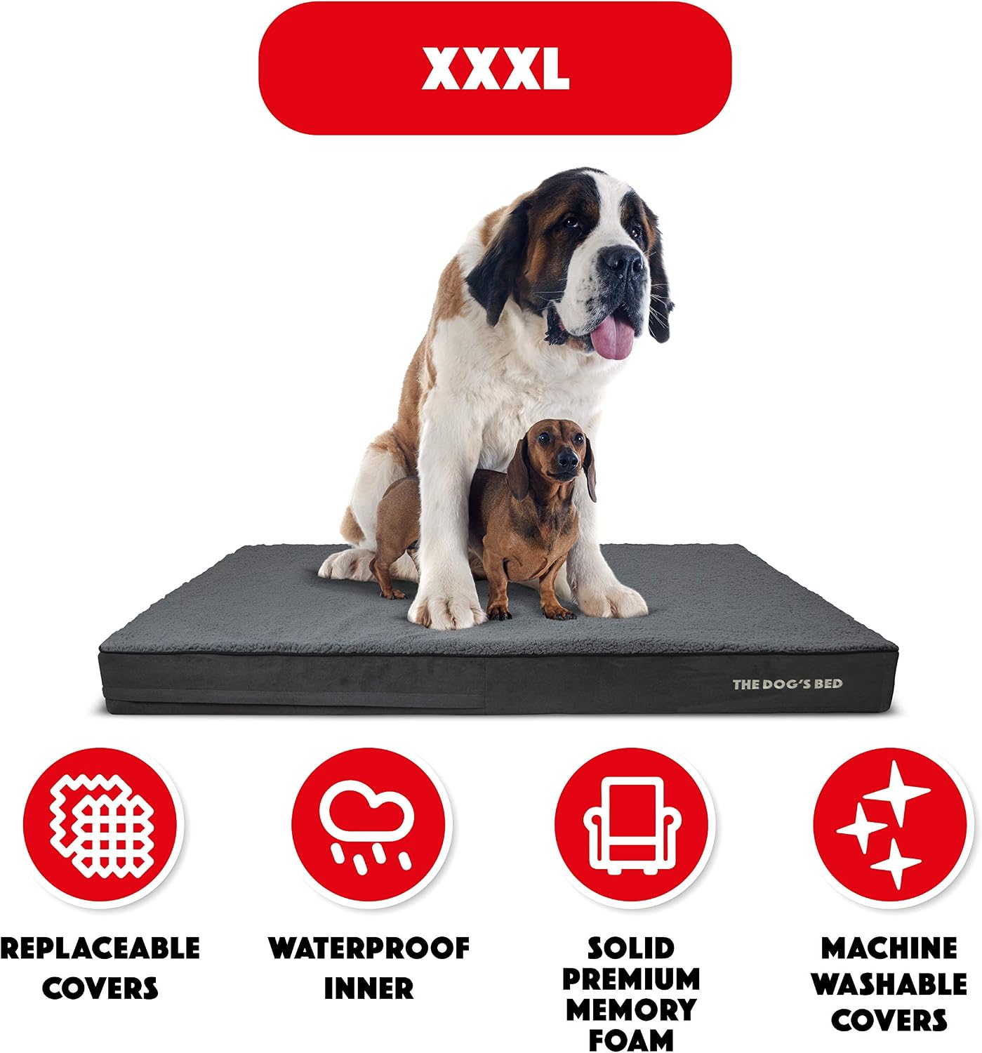 The Dog’s Bed Orthopaedic Dog Bed XXXL Grey Plush 162x111cm, Premium Waterproof Memory Foam Dog Bed - Image 5