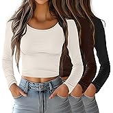 Riyiper 3 Pack Long Sleeve Crop Tops for Women Basic Shirt Slim Fit Layer Undershirts Fall Spring Going Out Tops
