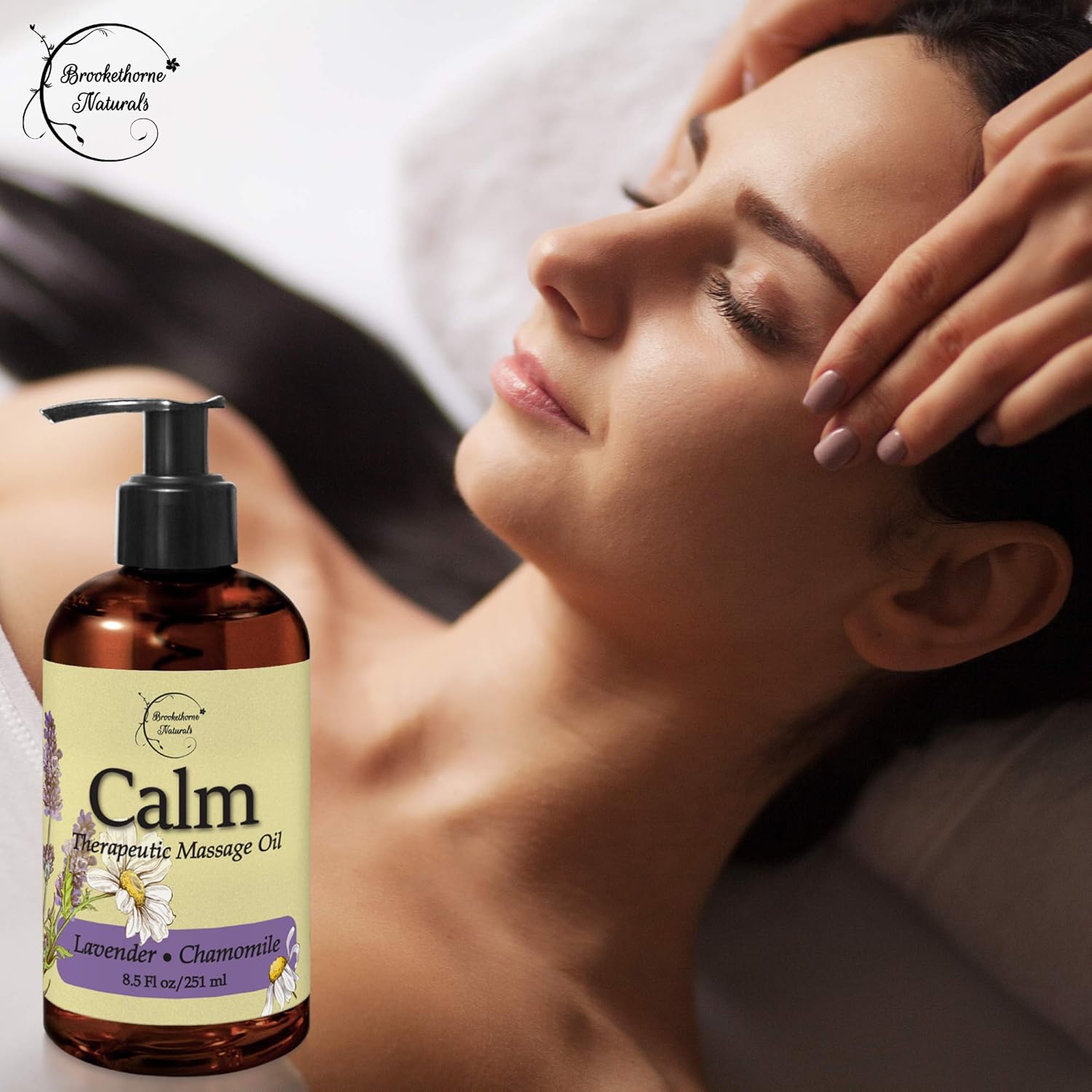 Calm Massage Oil with Lavender & Chamomile Essential Oils to Relax Sore Muscles - For Massage Therapy & Home use – with Coconut, Grapeseed & Jojoba Oils for Smooth Skin– Brookethorne Naturals - 8.5oz : Beauty