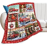 Christmas Blanket Soft Fuzzy Fleece Winter Red Truck Snowman Throw Blankets Decor Cozy Warm Plush Flannel Blankets Gifts for Boys Girls Men Women Home Chair Sofa Couch Bed 50"X40"