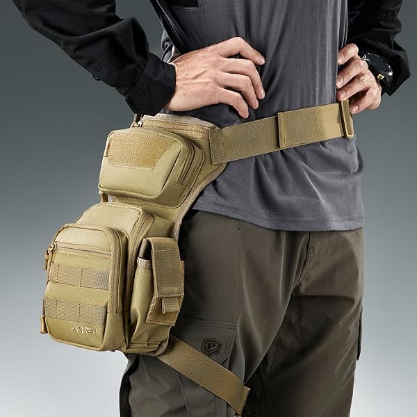 AMHEH 4.5L TACTICAL THIGH BAG – 1050D DROP LEG PACK WITH DETACHABLE LEG STRAP FOR MOTORCYCLE HIKING EVERYDAY CARRY, ADJUSTABLE WAISTS UP TO 59″ (TAN)