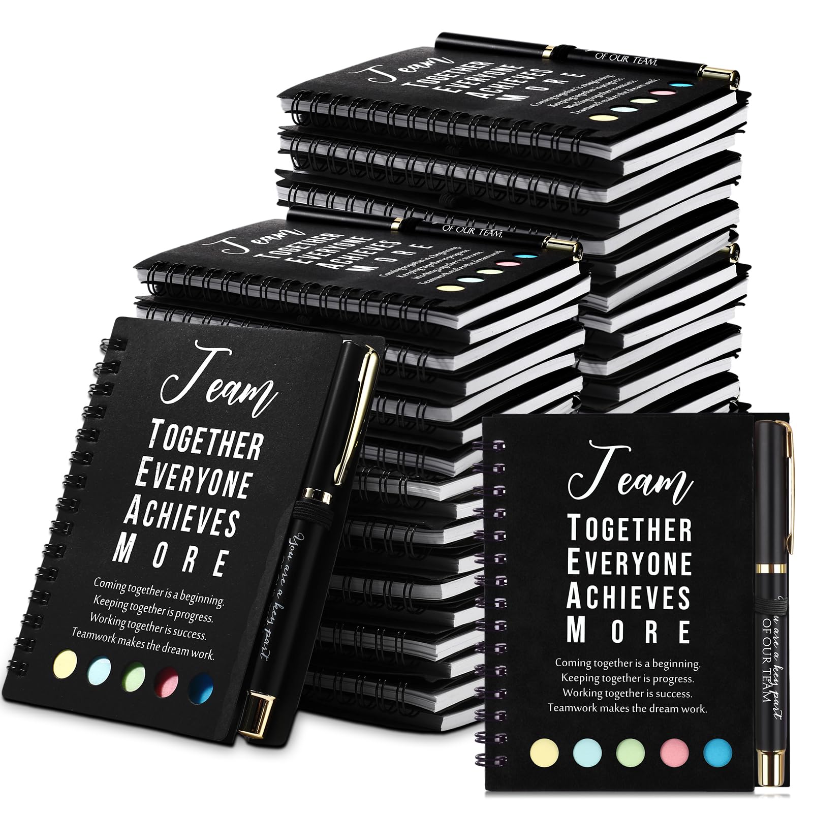 Photo 1 of Jetec 25 Sets Team Employee Appreciation Gifts Bulk Office Business Inspirational Team Together Spiral Notebooks with Ballpoint Pens Thank You Gifts for Coworker (Black)
