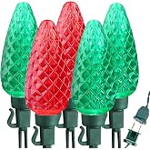 Brizled Red &amp; Green Christmas Lights, 33ft 50 LED Outdoor C9 String Lights | Connectable Indoor Outside Roof Strawberry Light, UL Certified Xmas Tree Light for House Patio Porch Holiday Yard Party Decor
