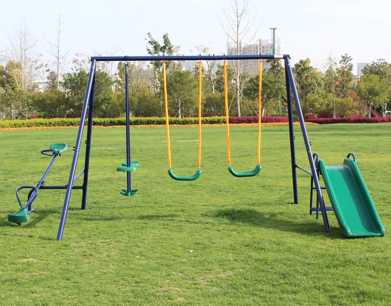 swing set with glider and slide