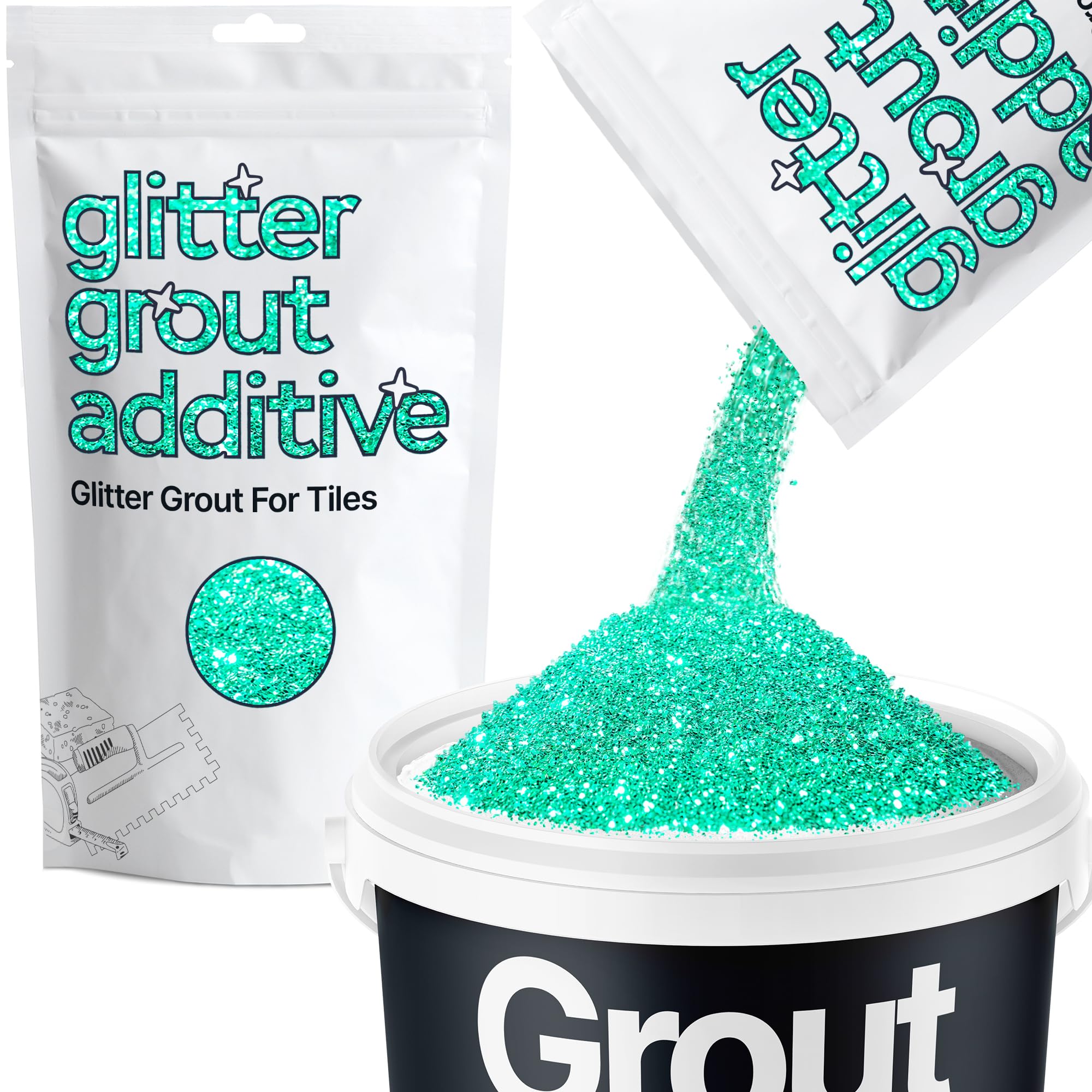 Hemway Turquoise Blue Glitter Grout Additive 100g Metallic Flakes for Adding Sparkle to Kitchen & Bathroom Tiles | Enhance Your Indoor Grouting Projects with a Durable Sparkly Effect