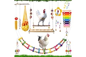 Hipykat 11pcs Chicken Toys for Coop Accessories - Chicken Xylophone Toy, Chicken Mirror, Chicken Ladder Bridge, Coop Swing, Vegetable Hanging Chicken Feeder, Chewing Foraging Toys, gifts for Hens