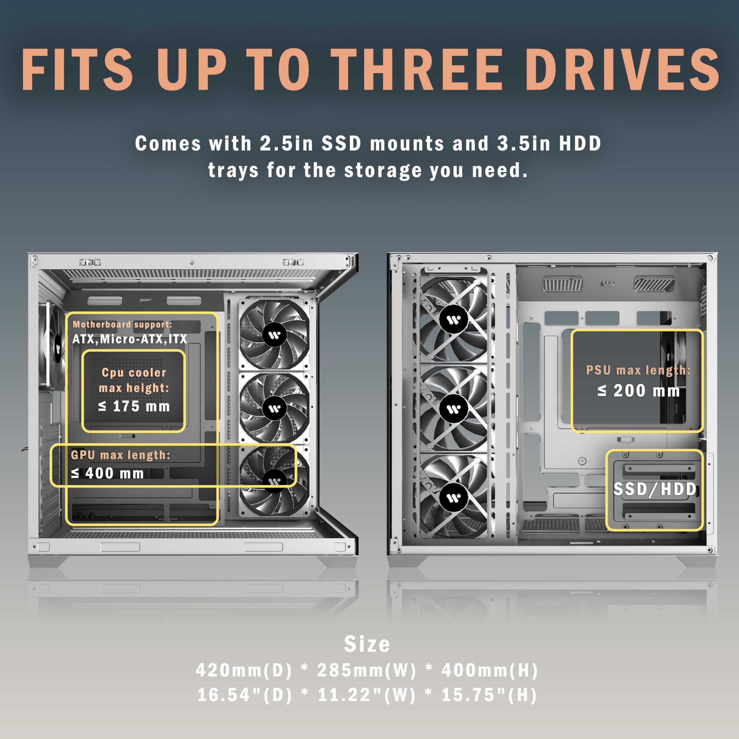 KEDIERS PC CASE ATX 4 Fans Pre-Installed, Type-C Mid Tower Computer Case with Full-View Dual Tempered Glass, Gaming PC Case,Black,K4