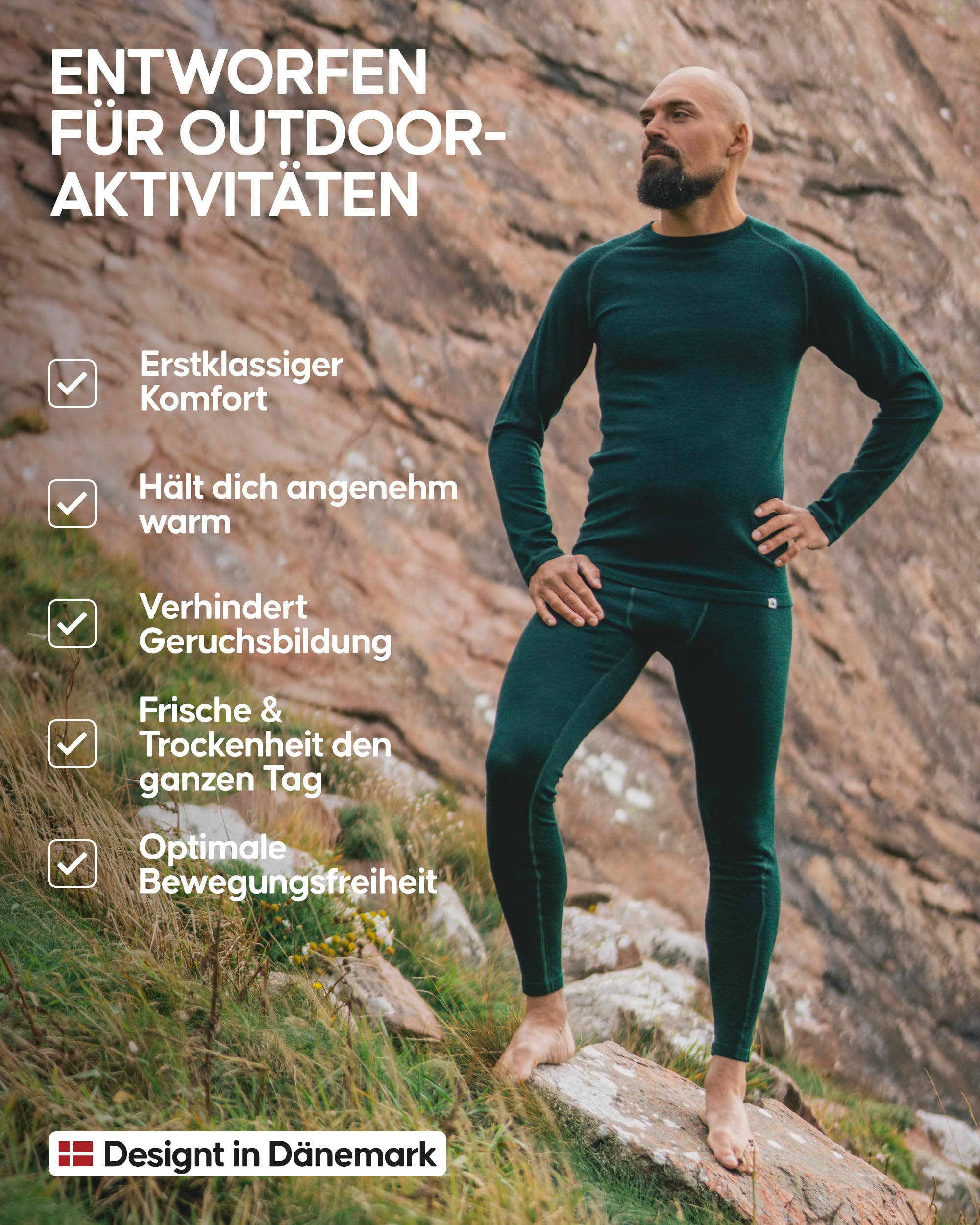 DANISH ENDURANCE Merinowolle Thermo-Unterwäsche Set, Premium Skiunterwäsche, Funktionsunterwäsche, Lange Unterhose & Langarmshirt für Herren, Schwarz, XL 3