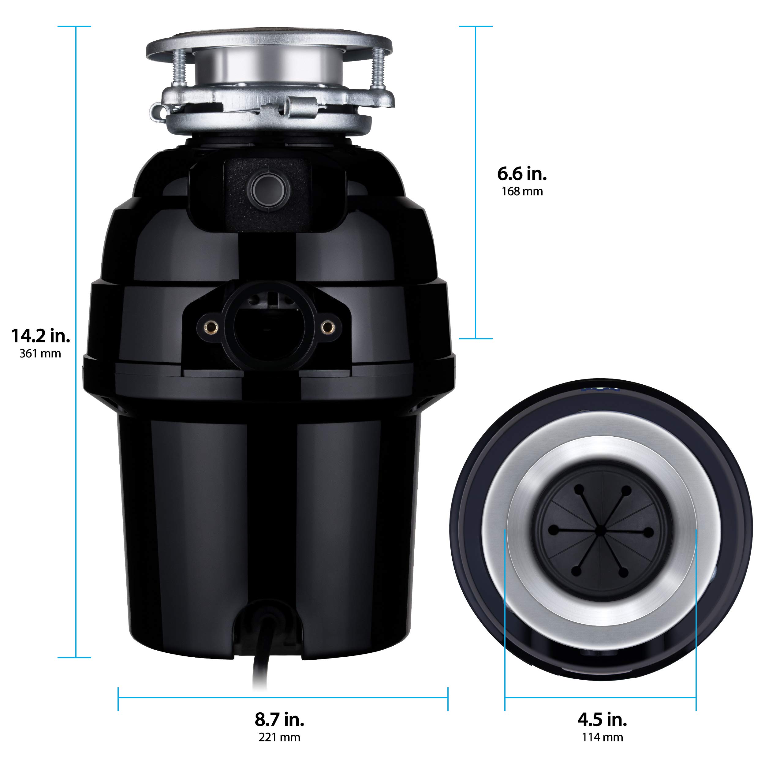 Eco Logic EL-9-DS-PC 9 Deluxe Designer Series Food Waste Disposer (3-Bolt) with Polished Chrome Sink Flange, 3/4 HP