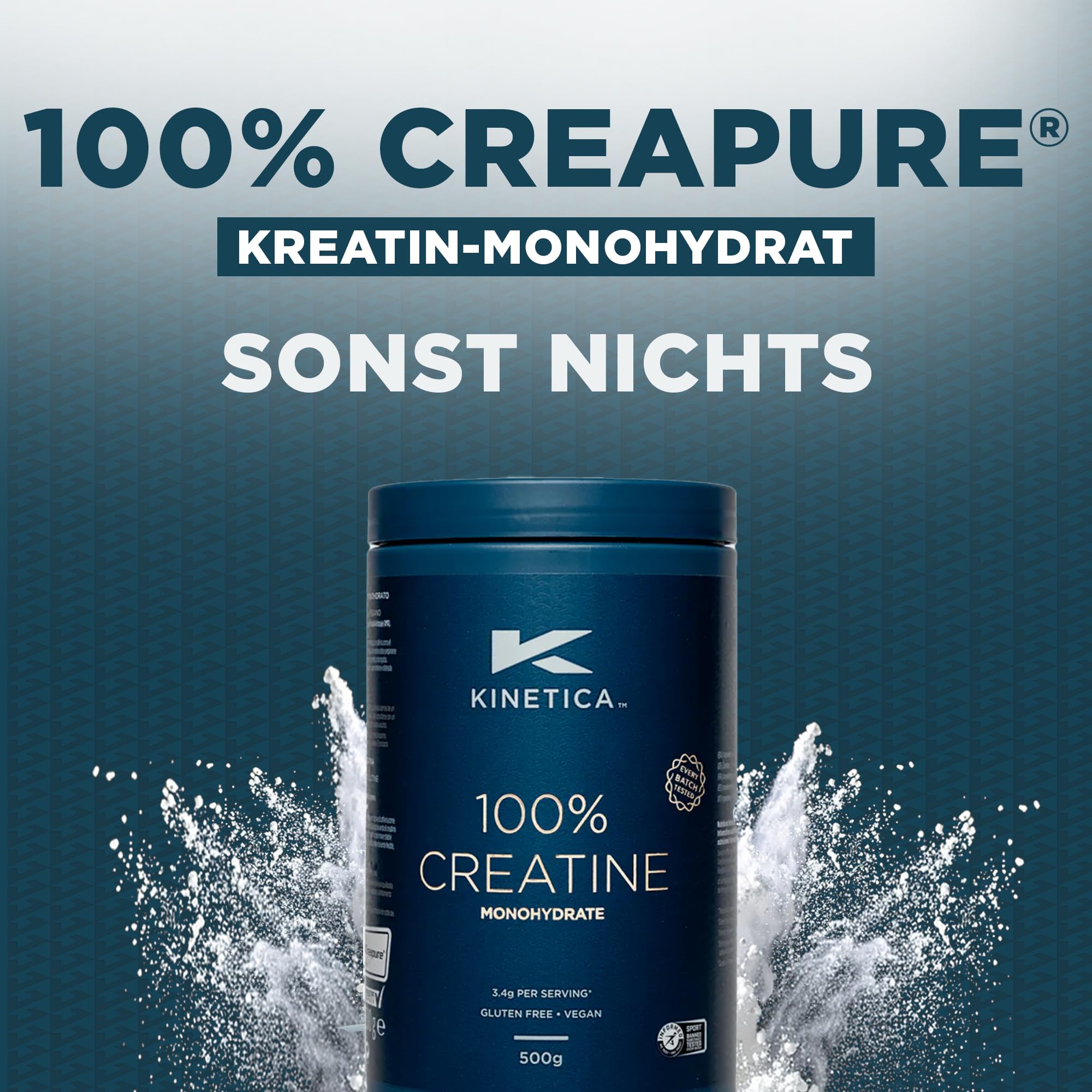 Kinetica Sports Creapure® 100% Kreatin Monohydrat Pulver - Geschmacksneutral | 3.4g Kreatin/Portion, 147 Portionen/500g Packung | Vegan & Glutenfrei | Unterstützt Leistungsfähigkeit & Muskelkraft 2