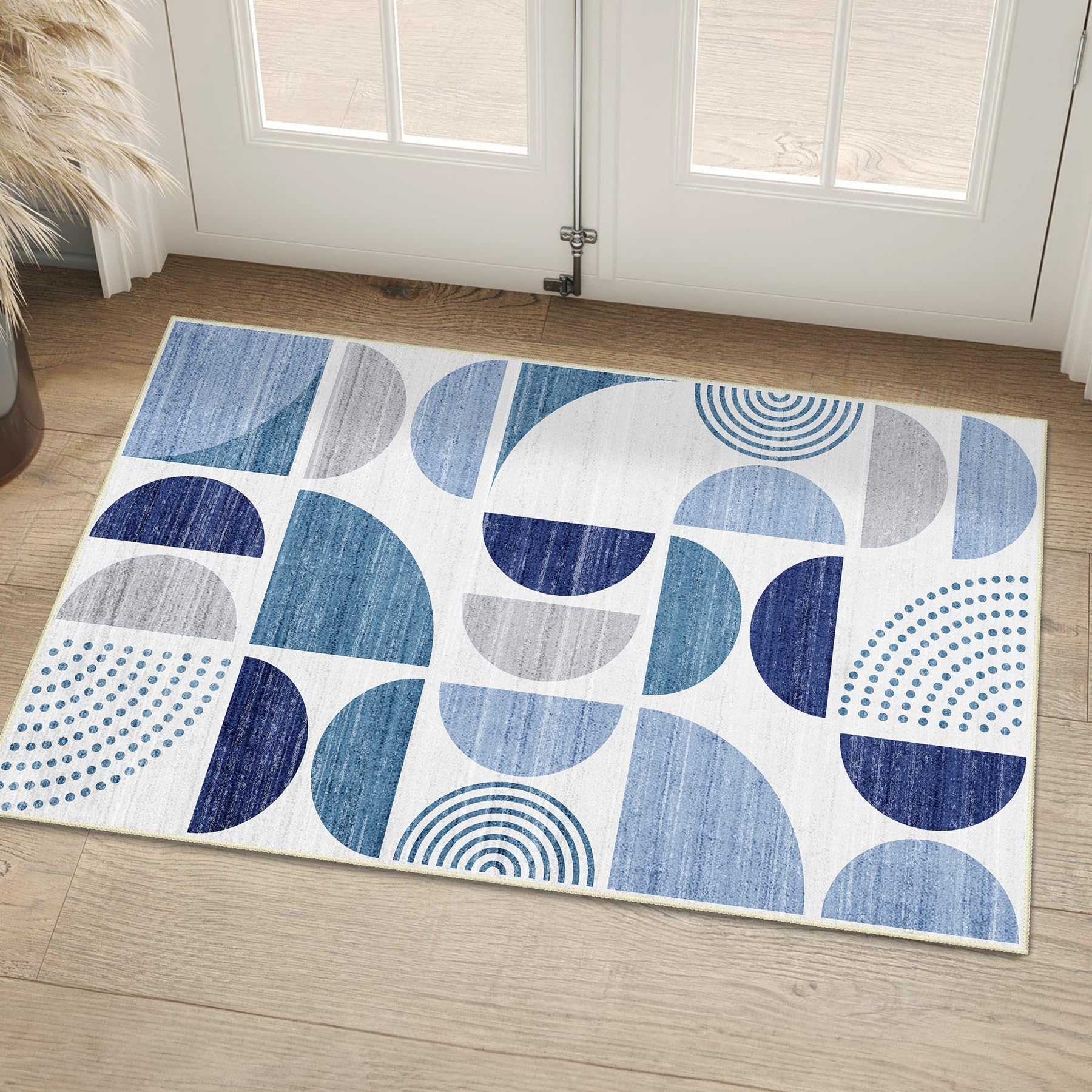 Photo 1 of MUJOO Blue Small Rug Washable,2x3 Area Rugs for Entryway Bathroom Entry Entrance Bedroom Kitchen,Front Door Mat Boho Throw Carpet Non Slip Indoor Soft Modern Abstract Navy Blue