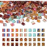 PH PandaHall 200Pcs Mixed Color 10 Style 5x4.55.5x25.5mm Glass Square, Rectangular Beads for Bracelet, Necklace, Earrings, Multilayered Jewelry Making