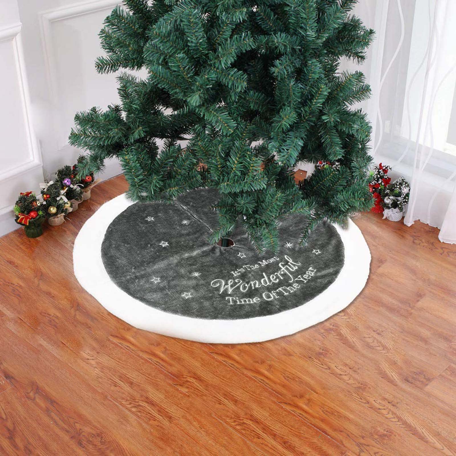 VKTY Christmas Tree Skirt Black,36 inch/90cm Xmas Tree Skirt Plush with Round Trim Christmas Tree Base Covers Black Fur Christmas Tree Skirt Mat for Xmas Home Party Holiday Decoratioins