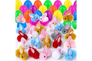 GRASTFU 24 Pack Easter Eggs Fillers with Mini Bunny Plush, Easter Basket Stuffers with Toys Inside, Easter Bunny Mini Stuffed Animal, Easter Eggs Hunts Party Favors Surprise Eggs for Kids Toddlers Boys Girls