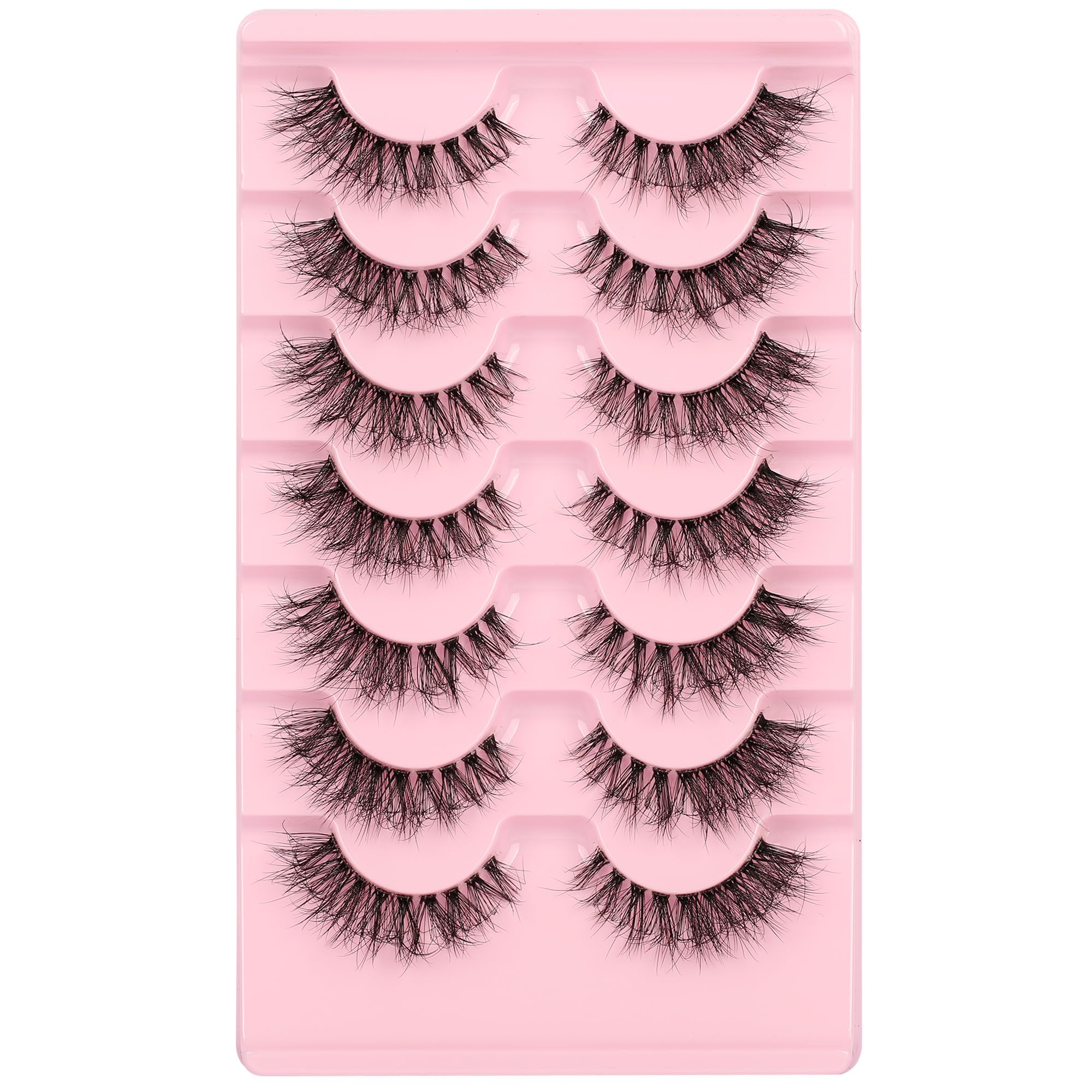 Himorell Wispy False Eyelashes - Thinner Band, 6D Volume, Cat Eye, Natural Look, Flared Eyelashes - Soft Fluffy Lashes, 7 Pairs
